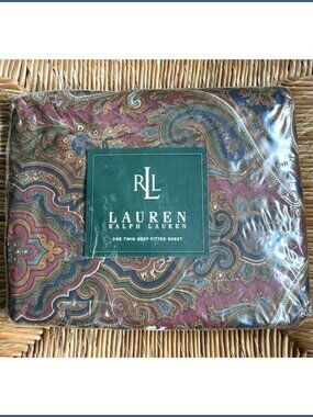 NEW LRL Ralph Lauren Twin Deep Fitted Sheet Parker Paisley Burgundy Navy Cotton